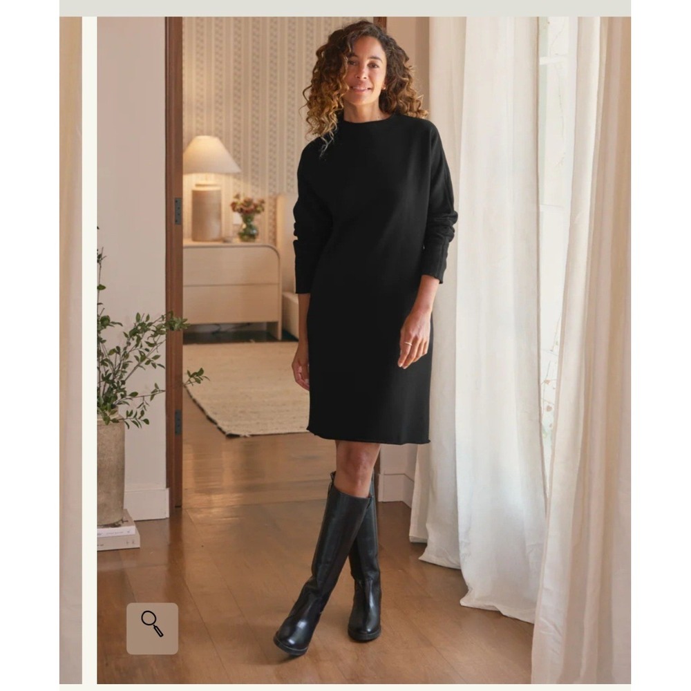 Frank & Eileen Sweatshirt Dress Womens S Black Excellent‎ Funnel Neck Raw Hem